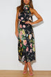 Meridress Halter Sleeveless Waisted Printed Dress