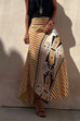 Meridress High Waist Stripes Splice Printed Maxi Irregular Skirt