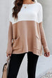 Meridress Color Block Knit Pullovers With Pockets