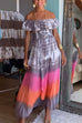 Meridress Ruffle Off Shoulder High Slit Tie Dye Maxi Swing Dress