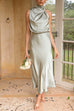 Meridress Solid Halter Waisted Irregular Sleeveless Dress