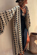 Bell Sleeve Open Front Geometric Printed Cardigan