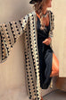 Bell Sleeve Open Front Geometric Printed Cardigan
