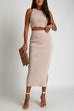 Meridress Sleeveless Crop Top Slit Skirt Ribbed Two Pieces