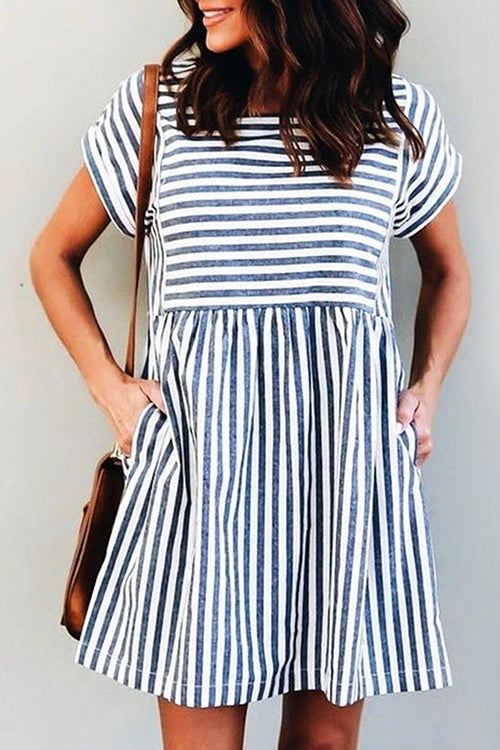 MR Square Collar Striped Casual Dress