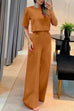 Meridress Crewneck Short Sleeve Crop Top Wide Leg Palazzo Pants Outfits Set