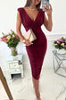 Meridress Deep V Neck Sleeveless Ruched Bodycon Dress