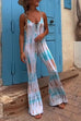 Meridress Lace-up V Neck Flare Bottoms Tie Dye Skinny Cami Jumpsuit