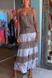 Meridress Buttons V Neck Drawstring Waist Tie Dye Maxi Cami Dress