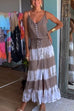 Meridress Buttons V Neck Drawstring Waist Tie Dye Maxi Cami Dress