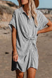 Meridress Button Down Twist Knot Striped Shirt Dress