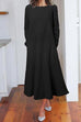 Meridress Solid Long Sleeve Cotton Linen A-line Dress