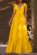 Meridress Deep V Neck Bow Knot Shoulder Waisted Maxi Swing Dress