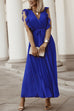 Meridress Wrap V Neck Ruffle Sleeve Tie Waist Pleated Maxi Dress