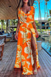 Meridress V Neck High Slit Maxi Cover Up Dress with Crop Cami Top Beach Set