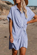 Meridress Button Down Twist Knot Striped Shirt Dress