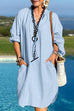 Meridress V Neck Long Sleeves Cotton Linen Dress