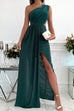 Meridress Solid One Shoulder Sleeveless Cut Out Slit Maxi Dress