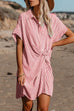 Meridress Button Down Twist Knot Striped Shirt Dress
