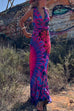 Meridress V Neck Criss Cross Backless Tie Dye Maxi A-line Dress