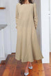 Meridress Solid Long Sleeve Cotton Linen A-line Dress