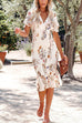 Meridress V Neck Short Sleeve Elastic Waist Printed Ruffle Dress