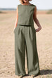 Meridress Crewneck Sleeveless Top and Stright Leg Pants Solid Set