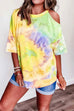 Meridress Crew Neck Cold Shoulder Tie Dye T-shirt