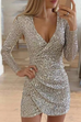 Meridress Cross V Neck Sequin Wrap Dress