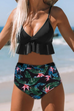 Meridress V Neck Flouncing Design Print Two-piece Swimwear