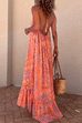 Meridress Halter Backless Printed Maxi Ruffle Swing Dress