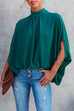 Meridress Solid Stand Collar Slit Sleeve Blouse Shirt
